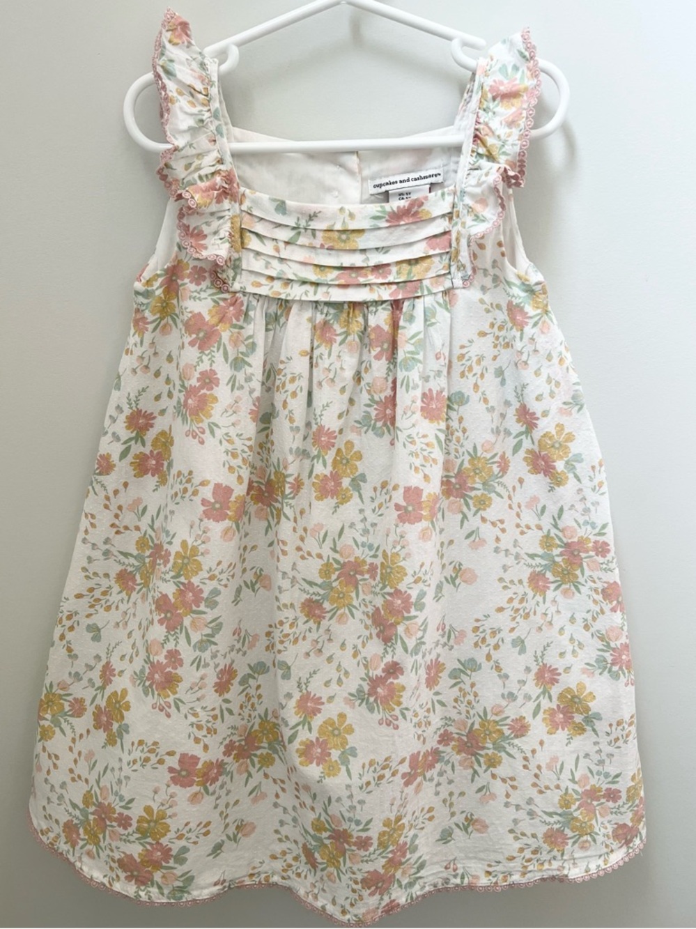 cupcakes & cashmere Cream Floral Ruffle Dress with Pink and Yellow Blooms